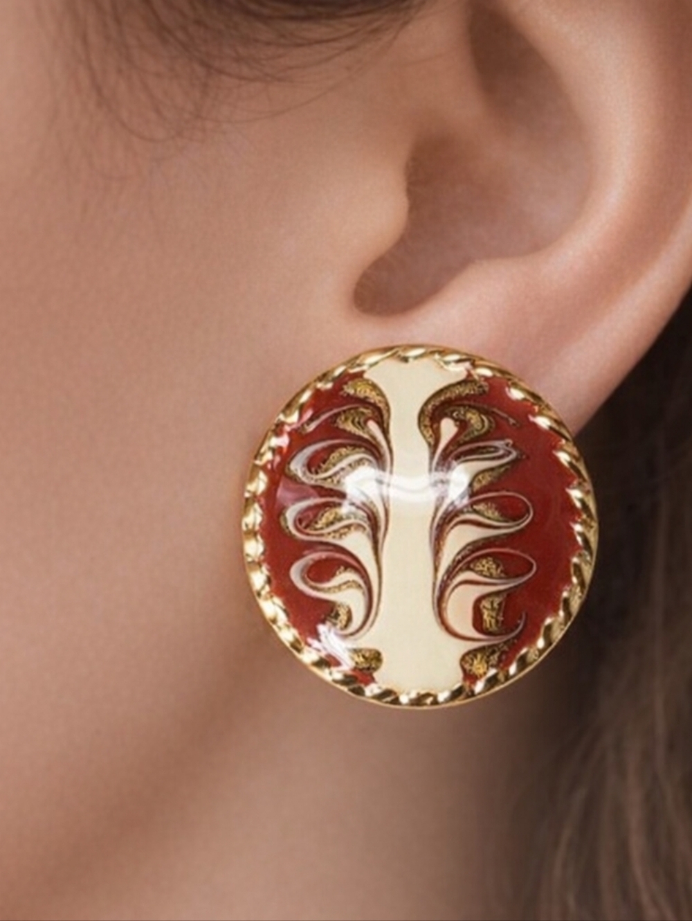 Women's Stunning Gold tone Multi-color Round Stud Earrings - Eye-Catching, RED